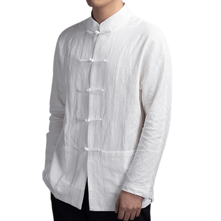 Chemise décontractée à boutons grenouille pour homme, couleur unie, motif Buddha Stones - image 8