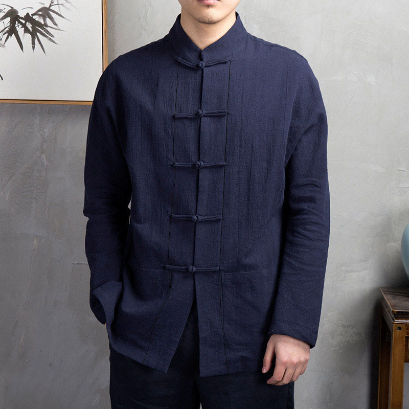 Chemise décontractée à boutons grenouille pour homme, couleur unie, motif Buddha Stones - Bleu nuit - États-Unis/Royaume-Uni/AU 44, EU54 (5XL) - image 9