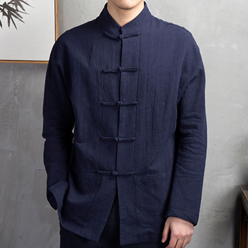 Chemise décontractée à boutons grenouille pour homme, couleur unie, motif Buddha Stones - image 15