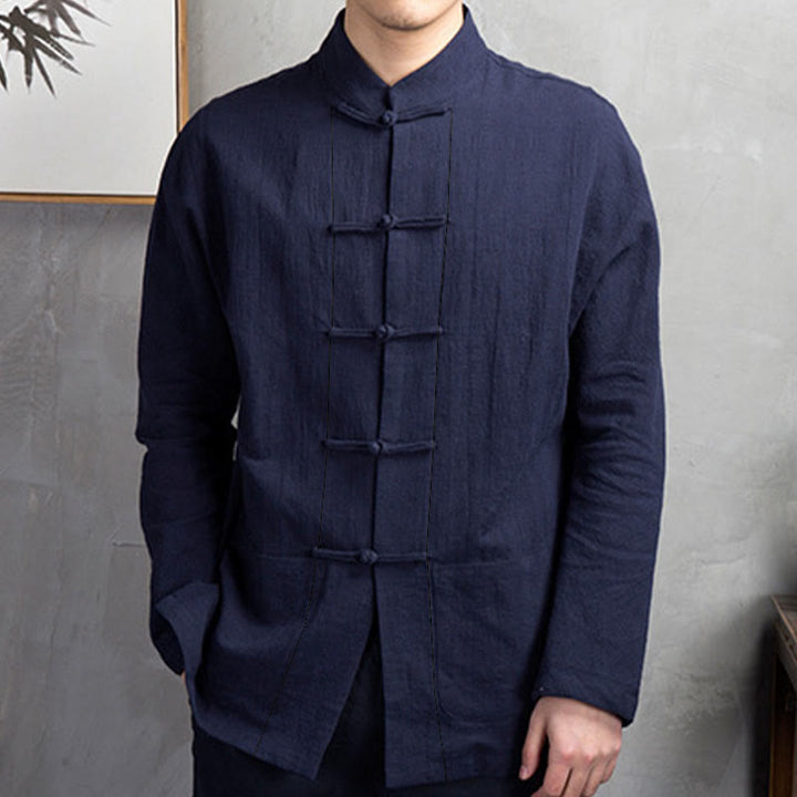 Chemise décontractée à boutons grenouille pour homme, couleur unie, motif Buddha Stones - image 15