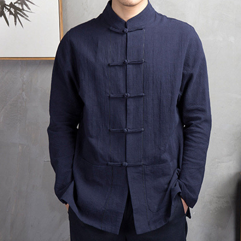 Chemise décontractée à boutons grenouille pour homme, couleur unie, motif Buddha Stones - image 11