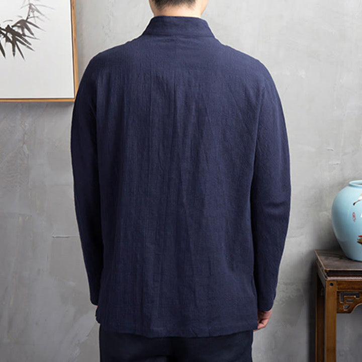 Chemise décontractée à boutons grenouille pour homme, couleur unie, motif Buddha Stones - image 10