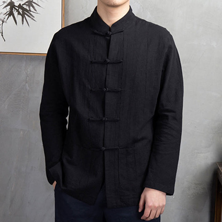 Chemise décontractée à boutons grenouille pour homme, couleur unie, motif Buddha Stones - image 23