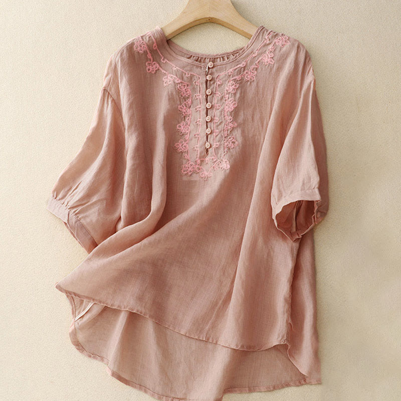 Chemise décontractée à manches mi-longues pour femme avec motif de grenouille et Buddha Stones - Rose - US8-10，UK/AU12-14，EU40-42 (2XL) - image 0