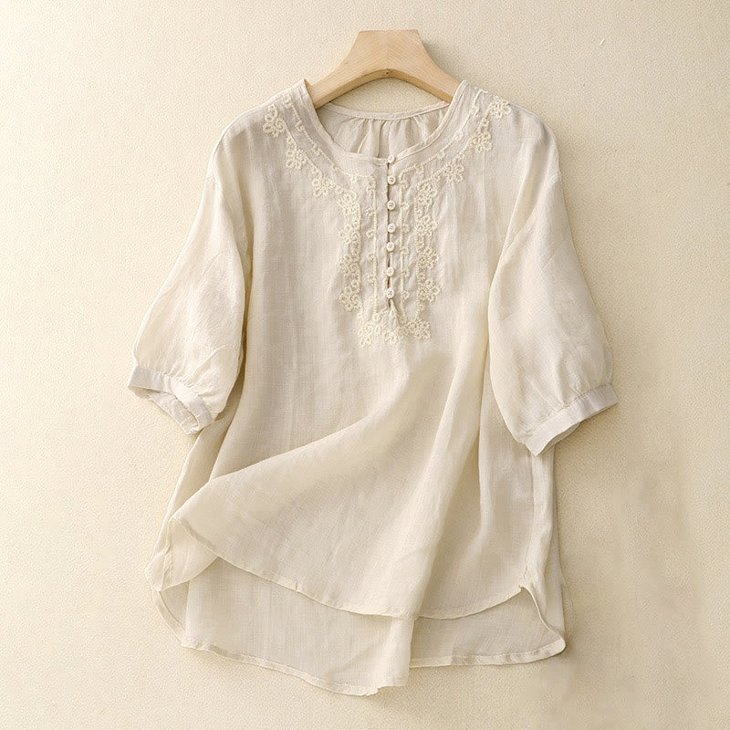 Chemise décontractée à manches mi-longues pour femme avec motif de grenouille et Buddha Stones - Ivoire - US8-10，UK/AU12-14，EU40-42 (2XL) - image 7