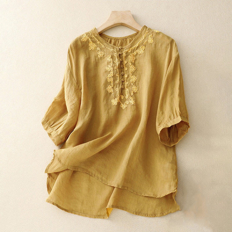 Chemise décontractée à manches mi-longues pour femme avec motif de grenouille et Buddha Stones - Verge d'or - US8-10，UK/AU12-14，EU40-42 (2XL) - image 12