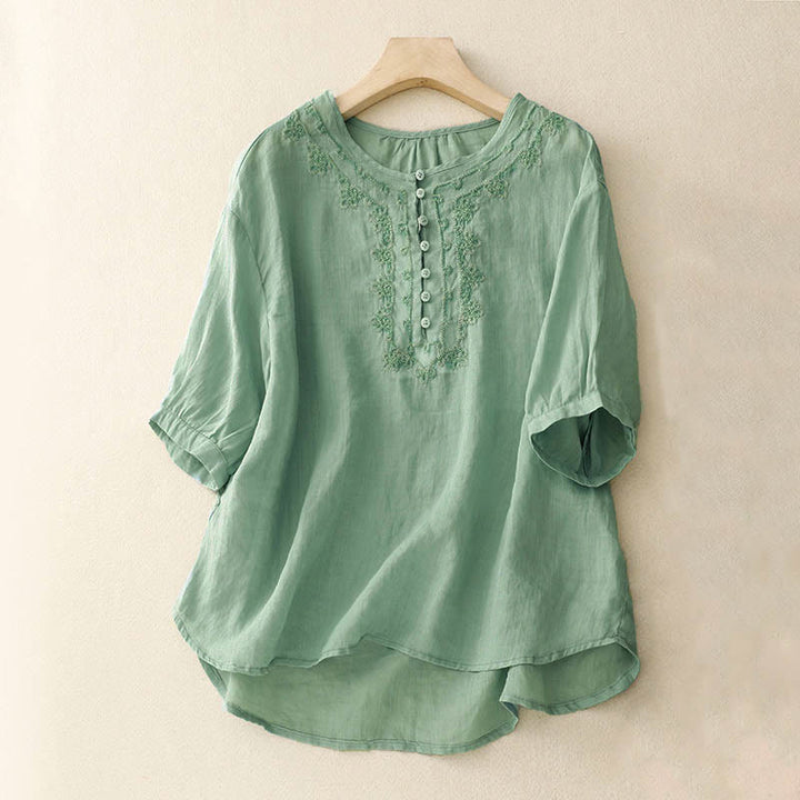 Chemise décontractée à manches mi-longues pour femme avec motif de grenouille et Buddha Stones - Vert pâle - US8-10，UK/AU12-14，EU40-42 (2XL) - image 17