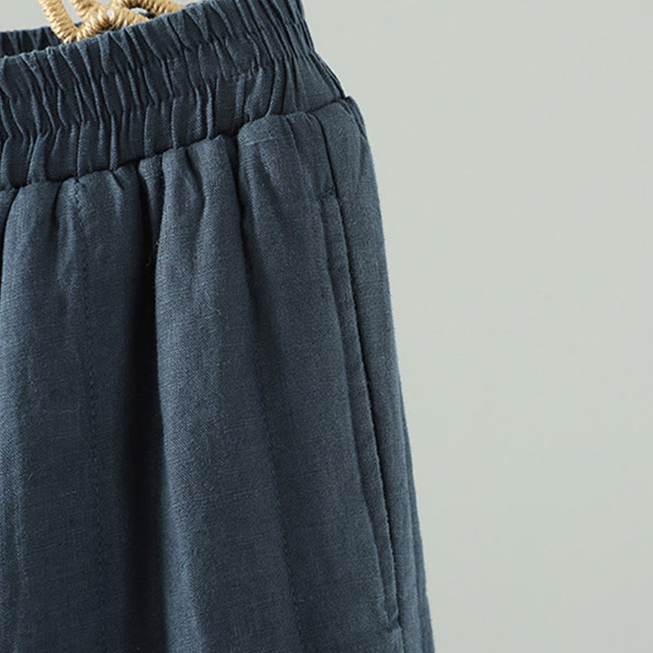 Pantalon large rembourré en coton pour femme avec poches et boutons de grenouille brodés Buddha Stones - image 3
