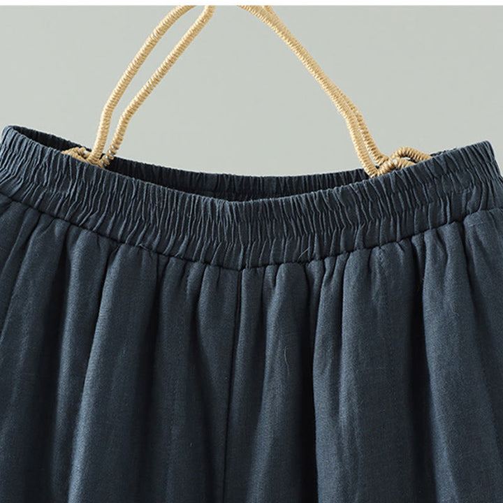 Pantalon large rembourré en coton pour femme avec poches et boutons de grenouille brodés Buddha Stones - image 2