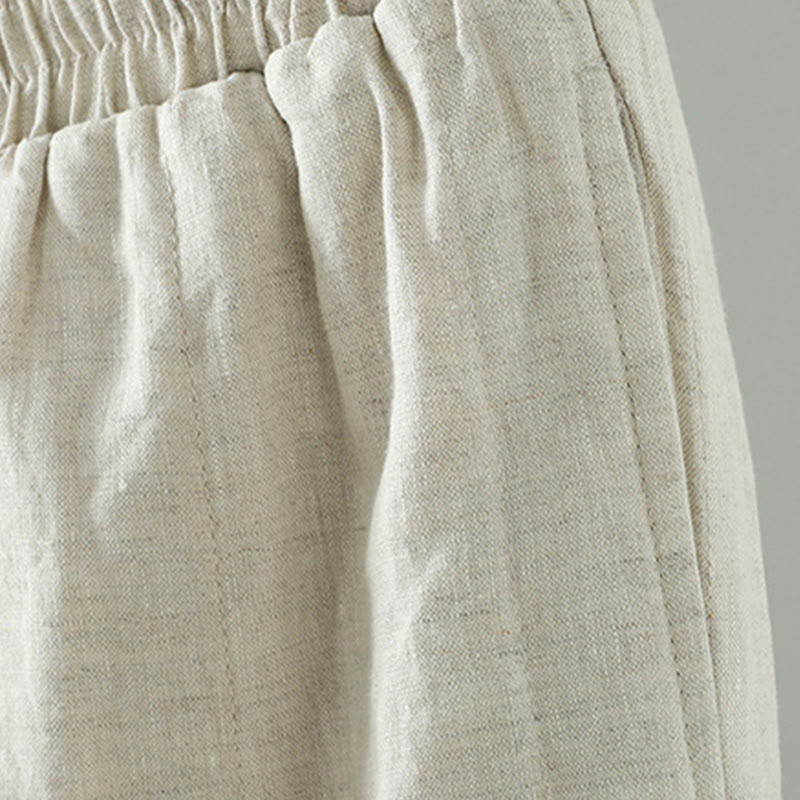 Pantalon large rembourré en coton pour femme avec poches et boutons de grenouille brodés Buddha Stones - image 15