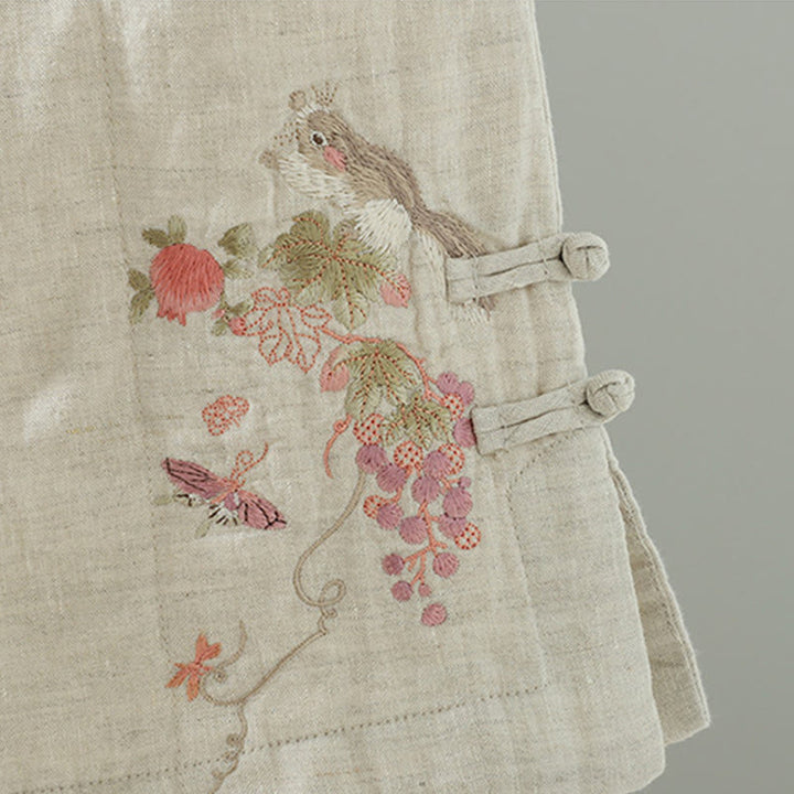 Pantalon large rembourré en coton pour femme avec poches et boutons de grenouille brodés Buddha Stones - image 14