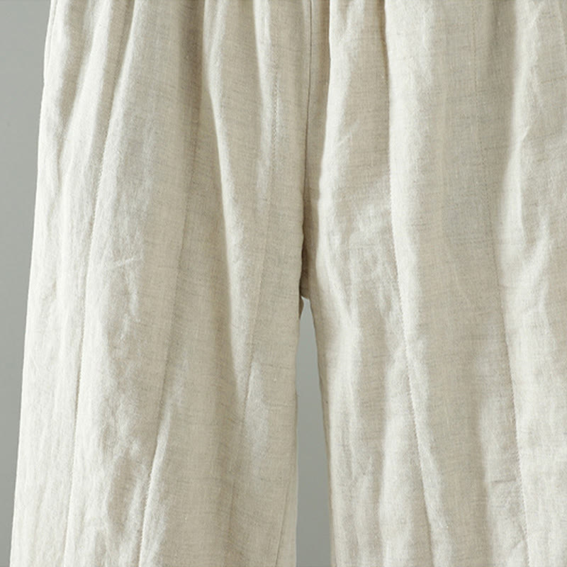 Pantalon large rembourré en coton pour femme avec poches et boutons de grenouille brodés Buddha Stones - image 10