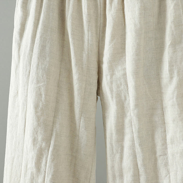 Pantalon large rembourré en coton pour femme avec poches et boutons de grenouille brodés Buddha Stones - image 10
