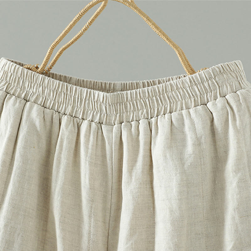 Pantalon large rembourré en coton pour femme avec poches et boutons de grenouille brodés Buddha Stones - image 11