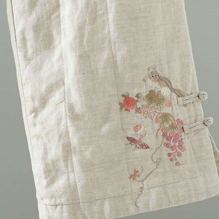 Pantalon large rembourré en coton pour femme avec poches et boutons de grenouille brodés Buddha Stones - image 13