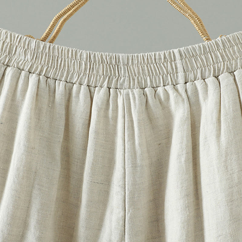 Pantalon large rembourré en coton pour femme avec poches et boutons de grenouille brodés Buddha Stones - image 16