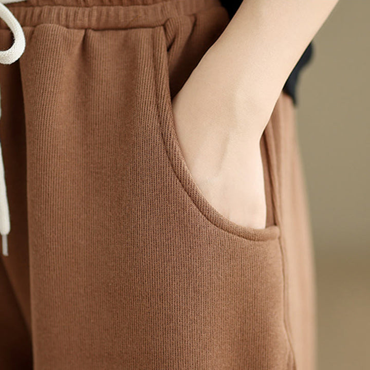 Pantalon large en coton uni avec cordon de serrage et poches pour femme Motif Buddha Stones - image 8