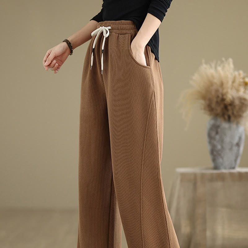 Pantalon large en coton uni avec cordon de serrage et poches pour femme Motif Buddha Stones - image 2