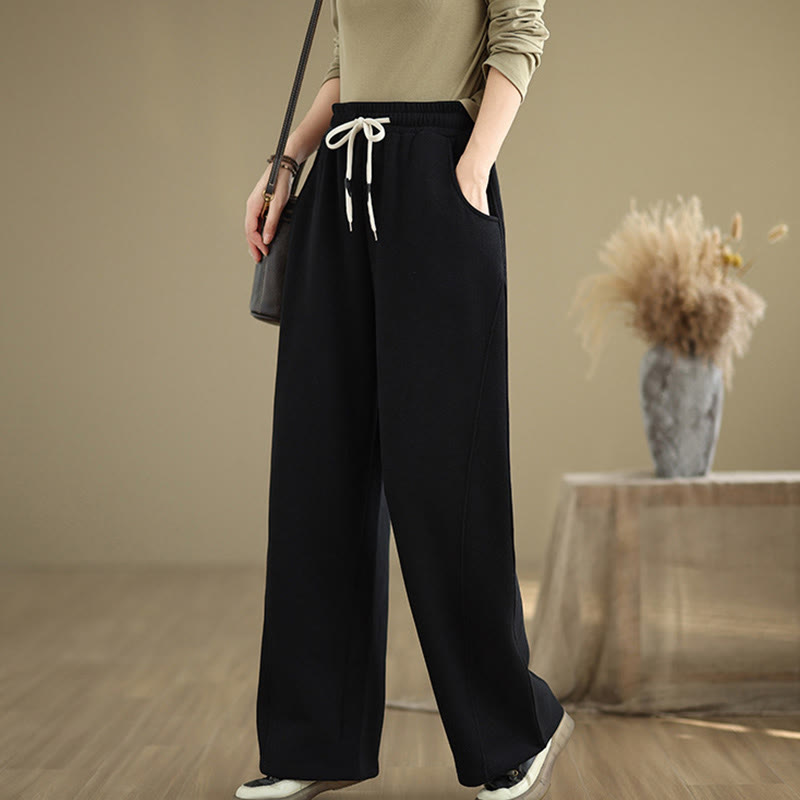 Pantalon large en coton uni avec cordon de serrage et poches pour femme Motif Buddha Stones - image 10