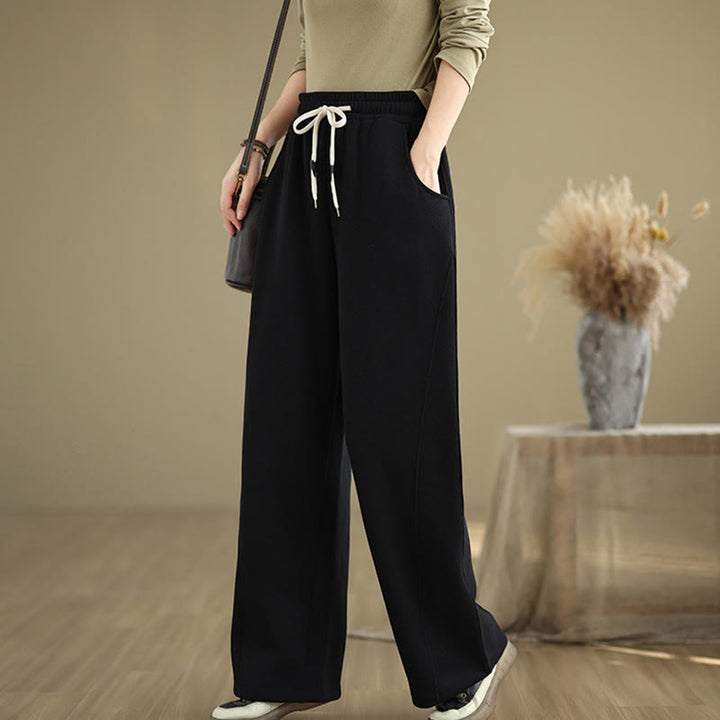 Pantalon large en coton uni avec cordon de serrage et poches pour femme Motif Buddha Stones - image 10