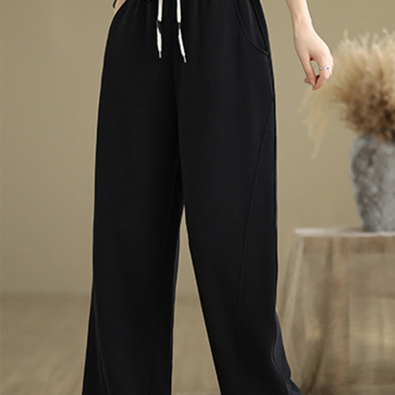 Pantalon large en coton uni avec cordon de serrage et poches pour femme Motif Buddha Stones - image 14