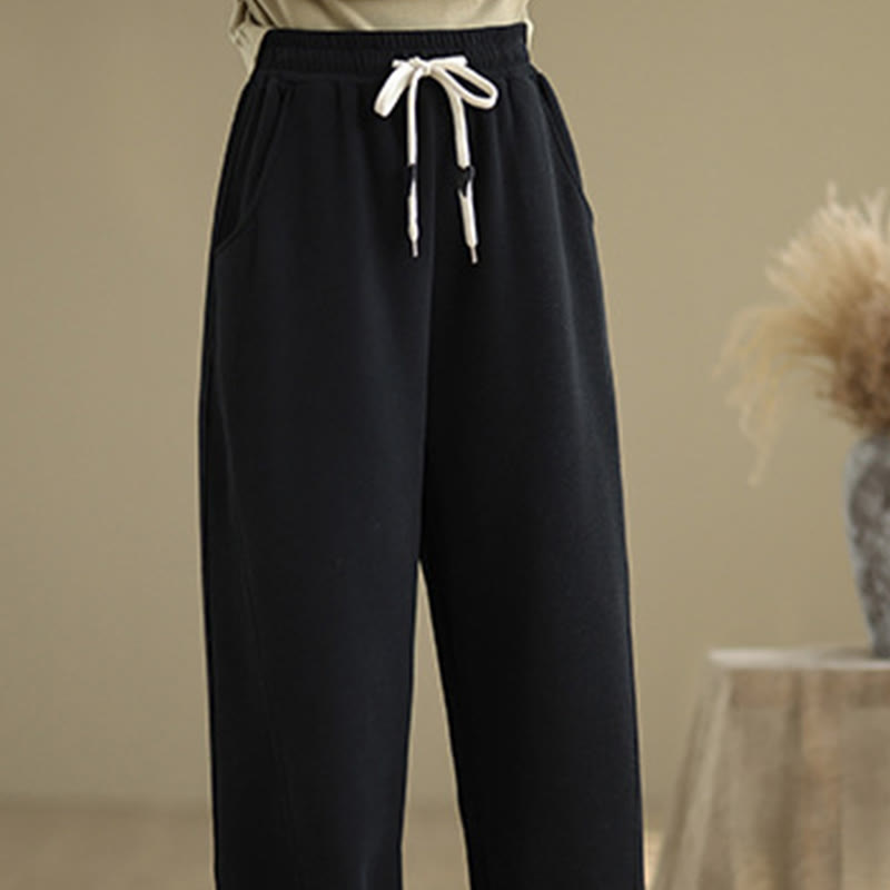 Pantalon large en coton uni avec cordon de serrage et poches pour femme Motif Buddha Stones - image 13
