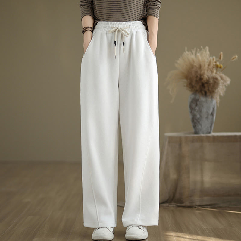 Pantalon large en coton uni avec cordon de serrage et poches pour femme Motif Buddha Stones - Blanc - US8-10，UK/AU12-14，EU40-42 (2XL) - image 15