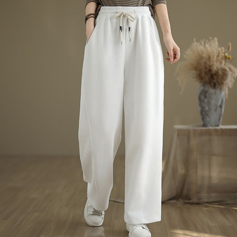 Pantalon large en coton uni avec cordon de serrage et poches pour femme Motif Buddha Stones - image 16