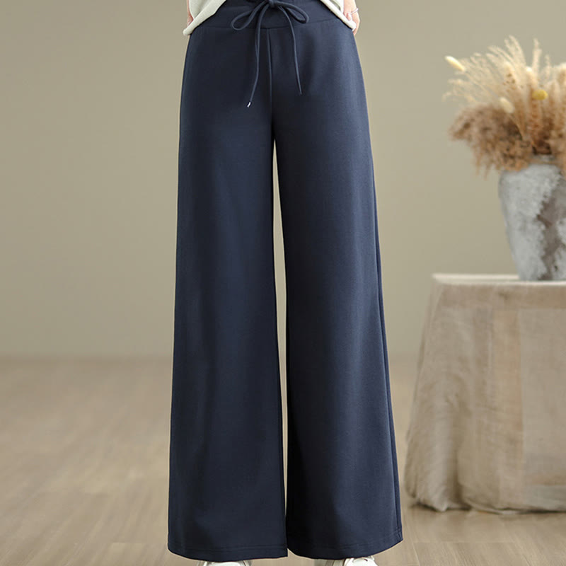 Pantalon large uni en coton et polyester avec cordon de serrage et poches pour femme Buddha Stones - image 1