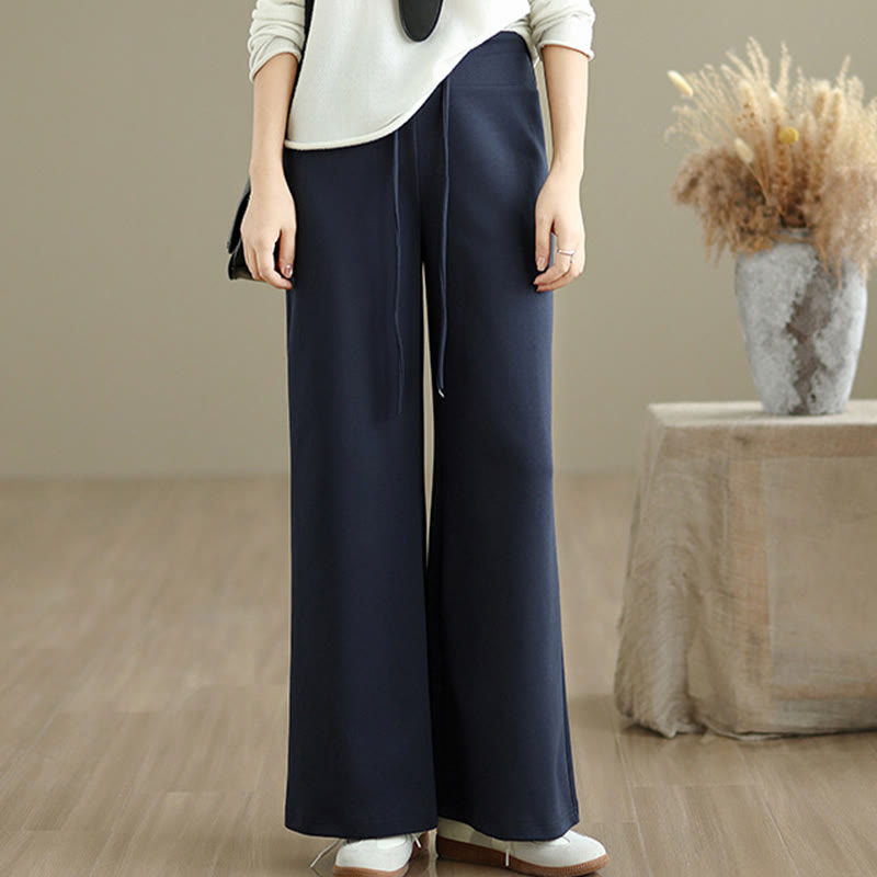 Pantalon large uni en coton et polyester avec cordon de serrage et poches pour femme Buddha Stones - image 5