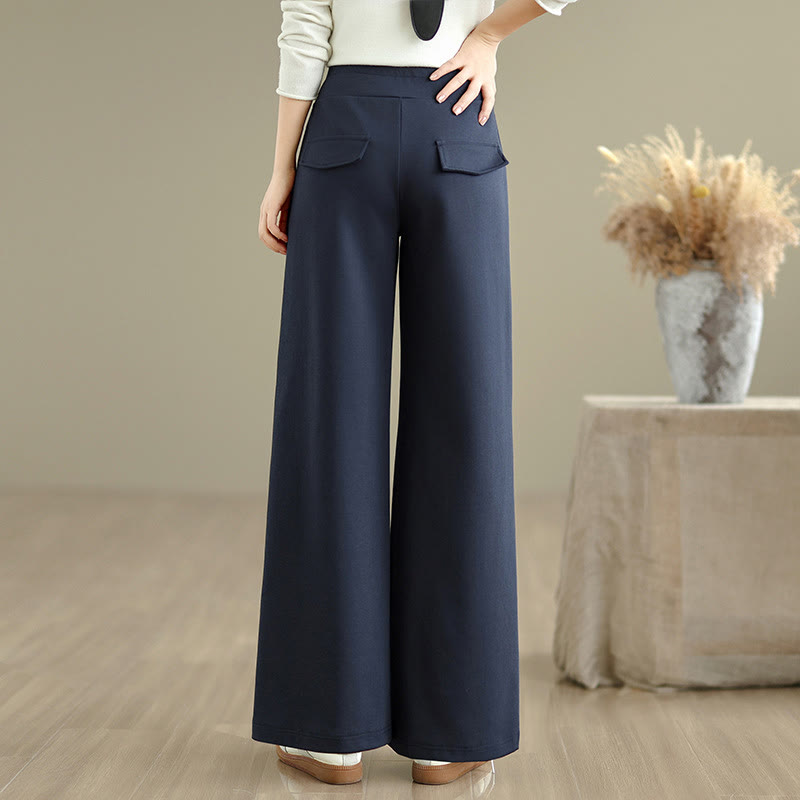Pantalon large uni en coton et polyester avec cordon de serrage et poches pour femme Buddha Stones - image 3