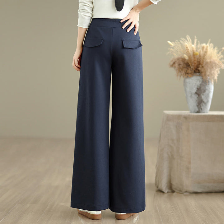Pantalon large uni en coton et polyester avec cordon de serrage et poches pour femme Buddha Stones - image 3