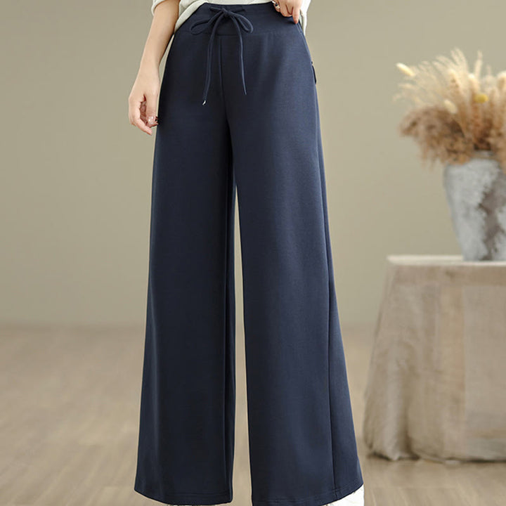 Pantalon large uni en coton et polyester avec cordon de serrage et poches pour femme Buddha Stones - image 2