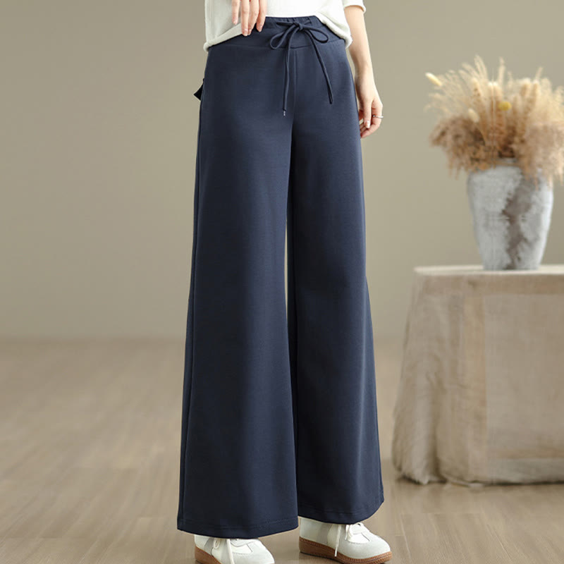 Pantalon large uni en coton et polyester avec cordon de serrage et poches pour femme Buddha Stones - image 4