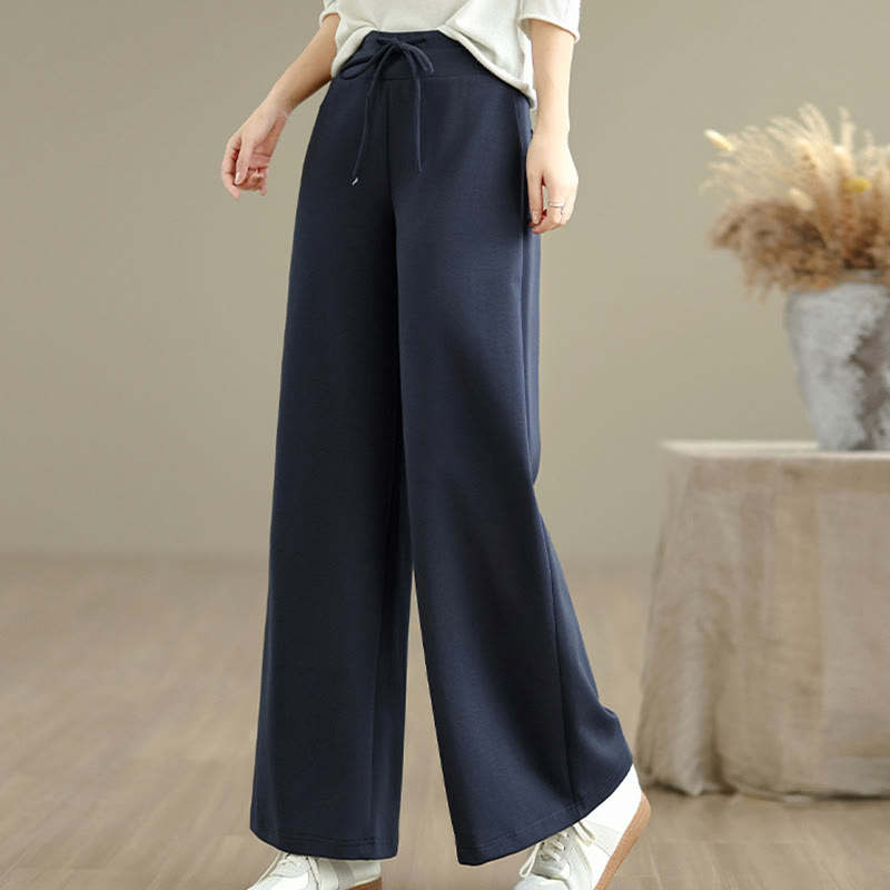 Pantalon large uni en coton et polyester avec cordon de serrage et poches pour femme Buddha Stones - Marine - US8-10，UK/AU12-14，EU40-42 (2XL) - image 0