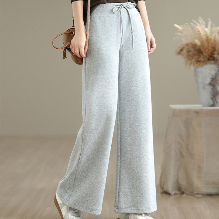 Pantalon large uni en coton et polyester avec cordon de serrage et poches pour femme Buddha Stones - Fumée blanche - US8-10，UK/AU12-14，EU40-42 (2XL) - image 9