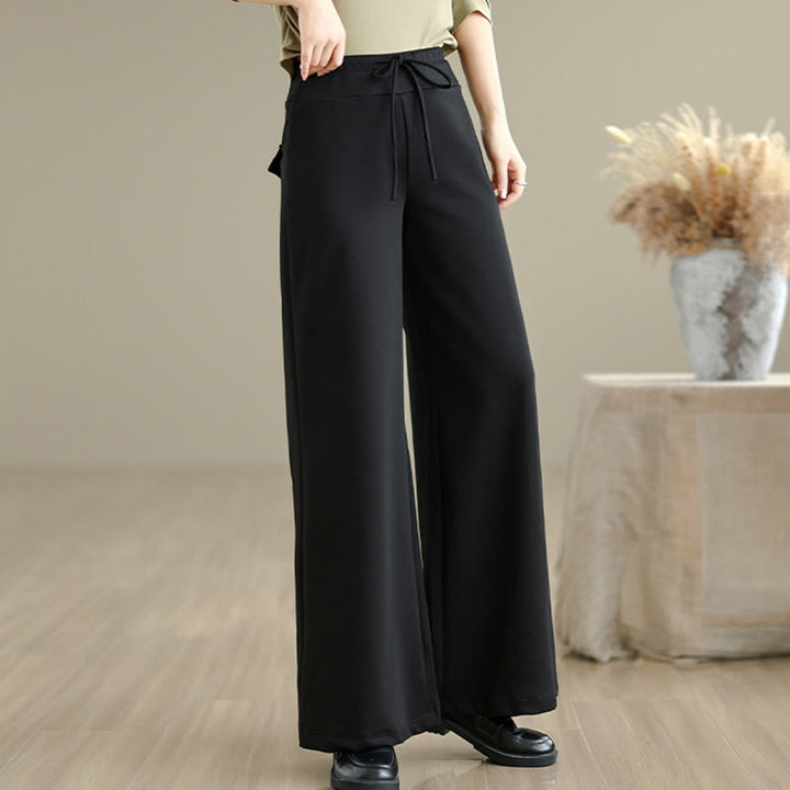 Pantalon large uni en coton et polyester avec cordon de serrage et poches pour femme Buddha Stones - image 16