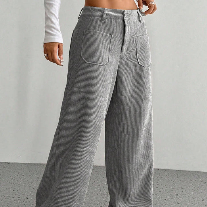 Pantalon large en velours côtelé uni et polyester Buddha Stones pour femme, avec boutons et poches - image 11