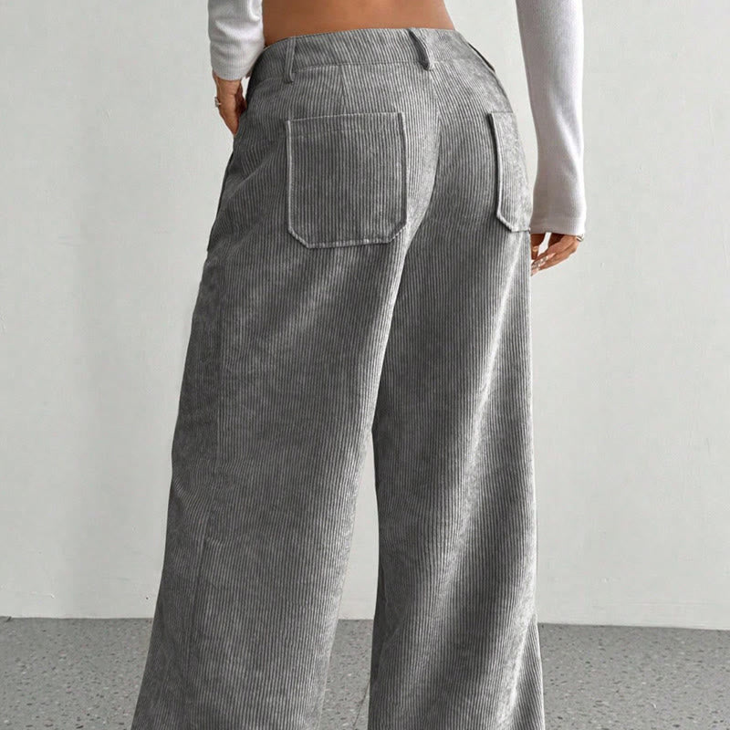Pantalon large en velours côtelé uni et polyester Buddha Stones pour femme, avec boutons et poches - image 10