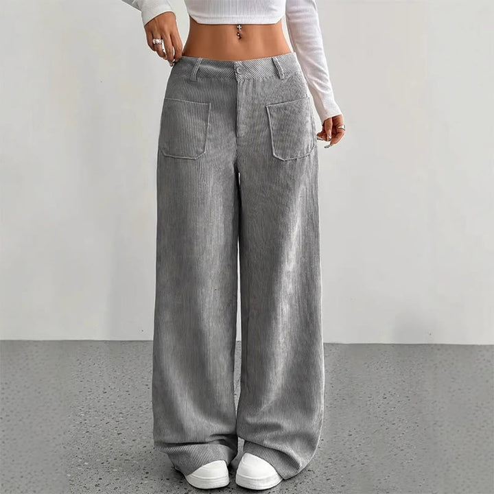 Pantalon large en velours côtelé uni et polyester Buddha Stones pour femme, avec boutons et poches - image 7