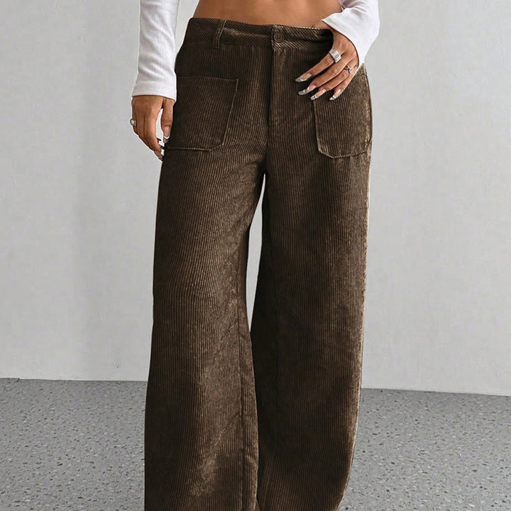 Pantalon large en velours côtelé uni et polyester Buddha Stones pour femme, avec boutons et poches - image 17