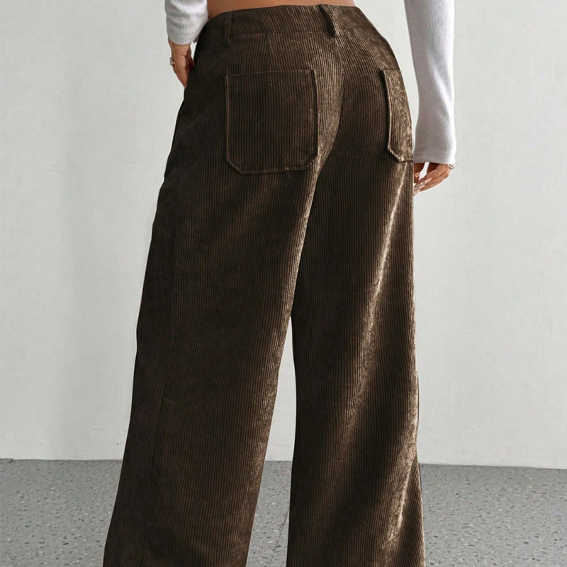 Pantalon large en velours côtelé uni et polyester Buddha Stones pour femme, avec boutons et poches - image 16