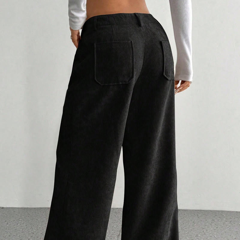 Pantalon large en velours côtelé uni et polyester Buddha Stones pour femme, avec boutons et poches - image 21