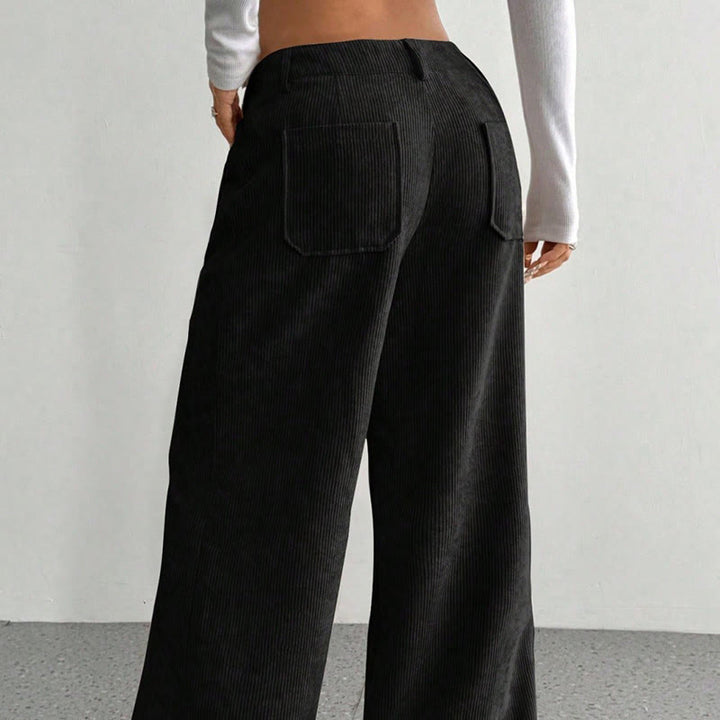 Pantalon large en velours côtelé uni et polyester Buddha Stones pour femme, avec boutons et poches - image 21