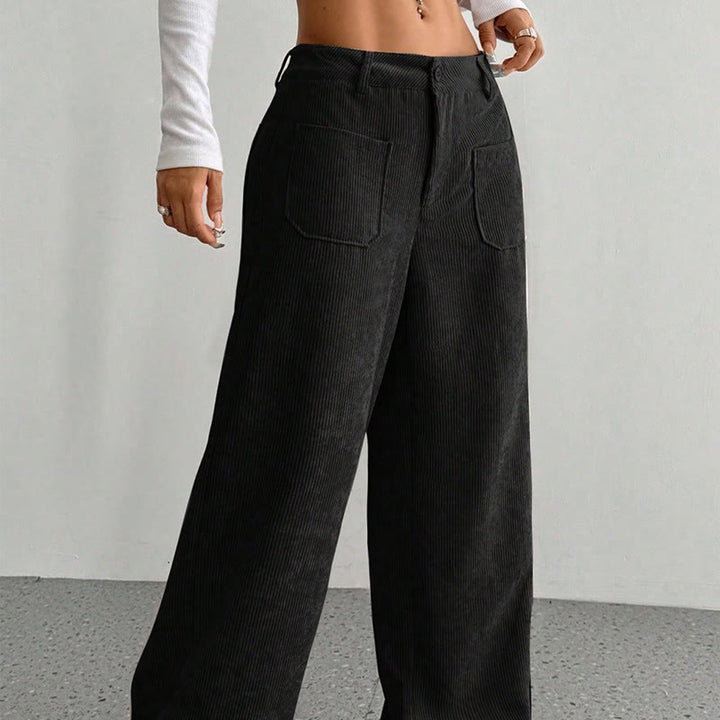 Pantalon large en velours côtelé uni et polyester Buddha Stones pour femme, avec boutons et poches - image 19