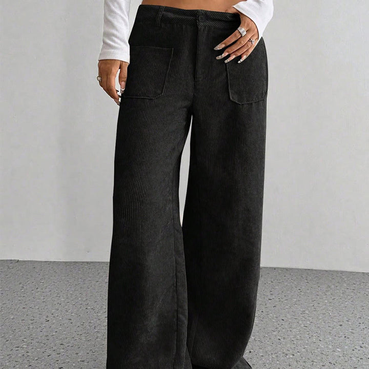 Pantalon large en velours côtelé uni et polyester Buddha Stones pour femme, avec boutons et poches - image 22