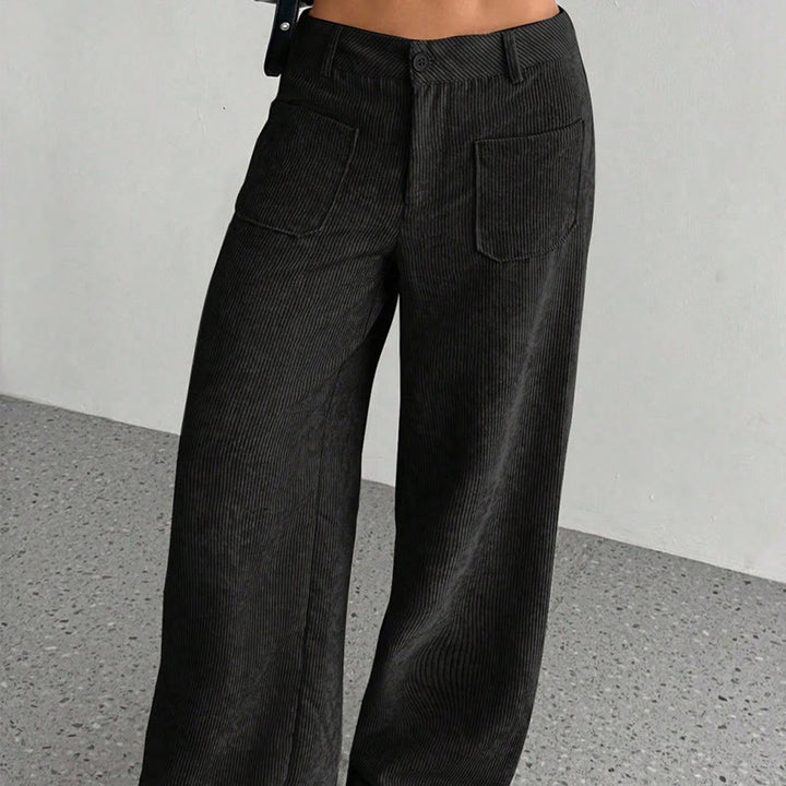 Pantalon large en velours côtelé uni et polyester Buddha Stones pour femme, avec boutons et poches - image 23