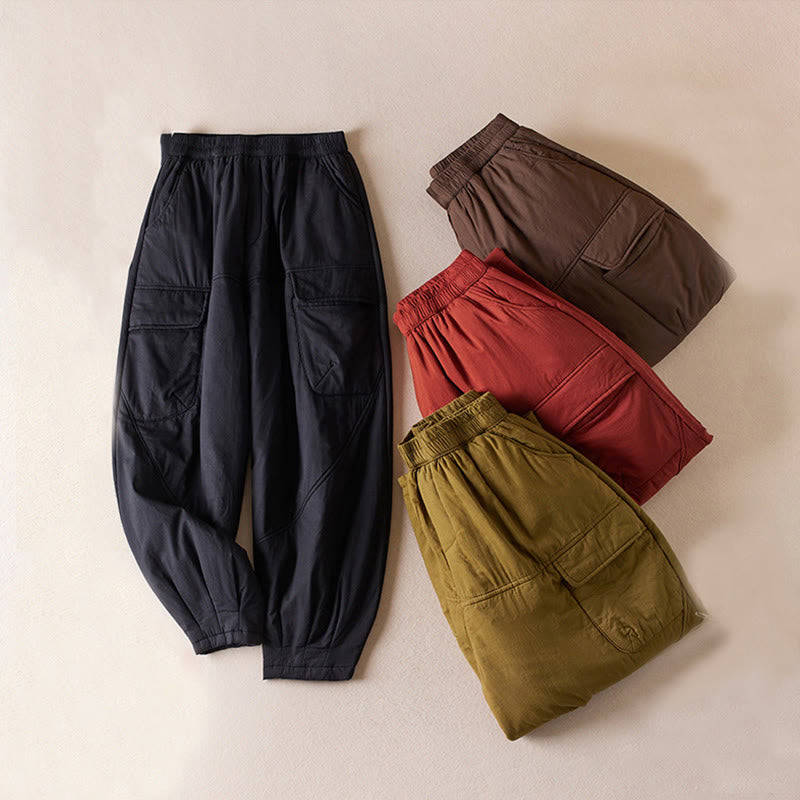 Pantalon harem épais pour femme, style uni, avec poches, de la Buddha Stones - image 0