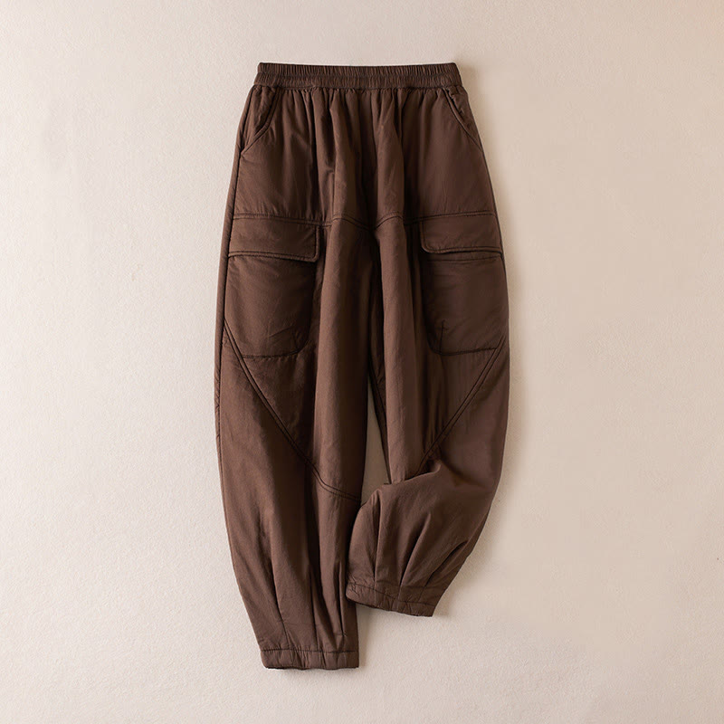 Pantalon sarouel épais en coton rembourré pour femme Buddha Stones avec poches - SaddleBrown - US8-10，UK/AU12-14，EU40-42 (2XL) - image 8