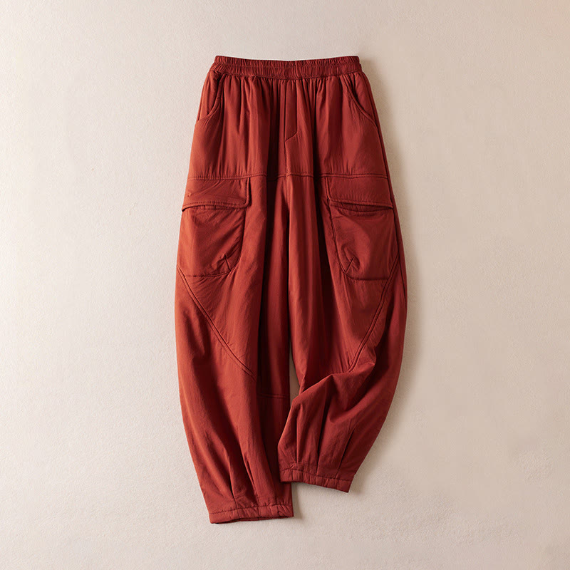 Pantalon sarouel épais en coton rembourré pour femme Buddha Stones avec poches - Brique réfractaire - US8-10，UK/AU12-14，EU40-42 (2XL) - image 15
